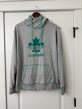 Canada Logo Hooded Sweatshirt - Grey with Teal Accents